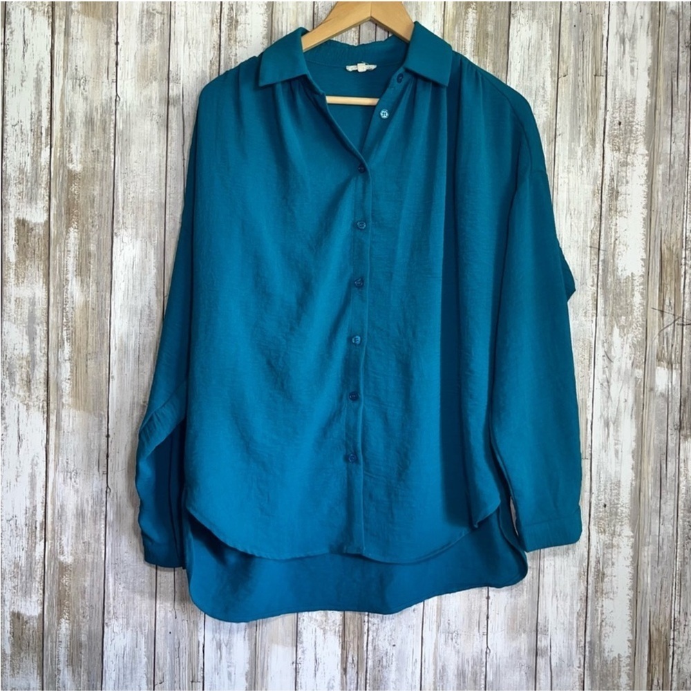 Jodifl Oversized Teal Blue Button Down - Picture 1 of 4